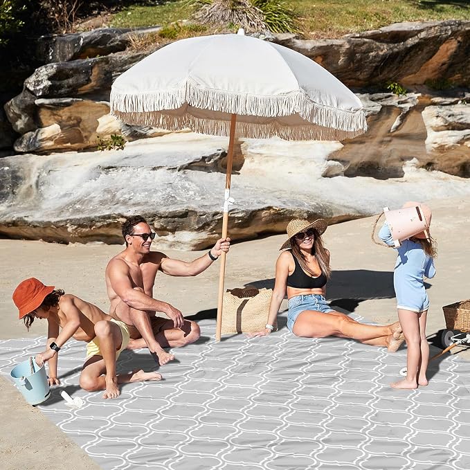 Waterproof Sandproof Beach Blanket, 78"×86" Large Beach Mat for 1-4 Adults, Foldable Lightweight Polyester Outdoor Picnic Blanket with 4 Stakes & 4 Corner Pockets for Travel, Camping, Hiking - Image 2