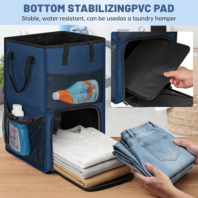 170L Laundry Backpack Bag with 3 Sizes Mesh Wash Bags Empty, Extra Large 2 in 1 Laundry Hamper Basket with Shoulder Straps, Freestanding Laundry Bag for College Dorm, Laundromat, Apartment (Blue) - Image 8