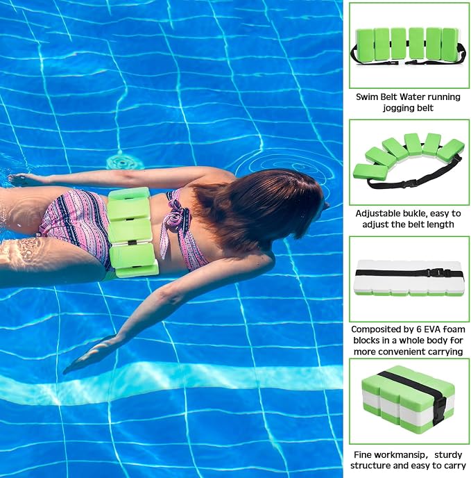 7 Pcs Pool Exercise Set Including 2 Lightweight Aquatic Dumbbells, 2 Swimming Hand Paddles, Pull Buoy, Pool Mesh Bag Swim Belt Sport Equipment for Water Aerobics Exercise - Image 4