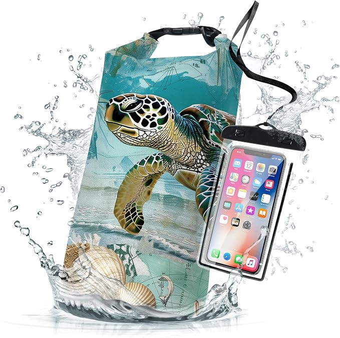Waterproof Dry Bag,Sea Turtle Starfish Nautical Small Waterproof Backpack 2L/5L/10L/20L/30L/40L Floating Lightweight Bags for Kayaking, Boating, Fishing, Swimming Camping with Waterproof Phone Case by Cliduli