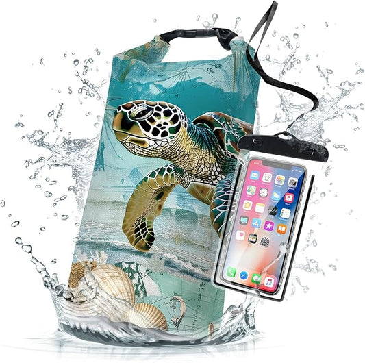 Waterproof Dry Bag,Sea Turtle Starfish Nautical Small Waterproof Backpack 2L/5L/10L/20L/30L/40L Floating Lightweight Bags for Kayaking, Boating, Fishing, Swimming Camping with Waterproof Phone Case by Cliduli