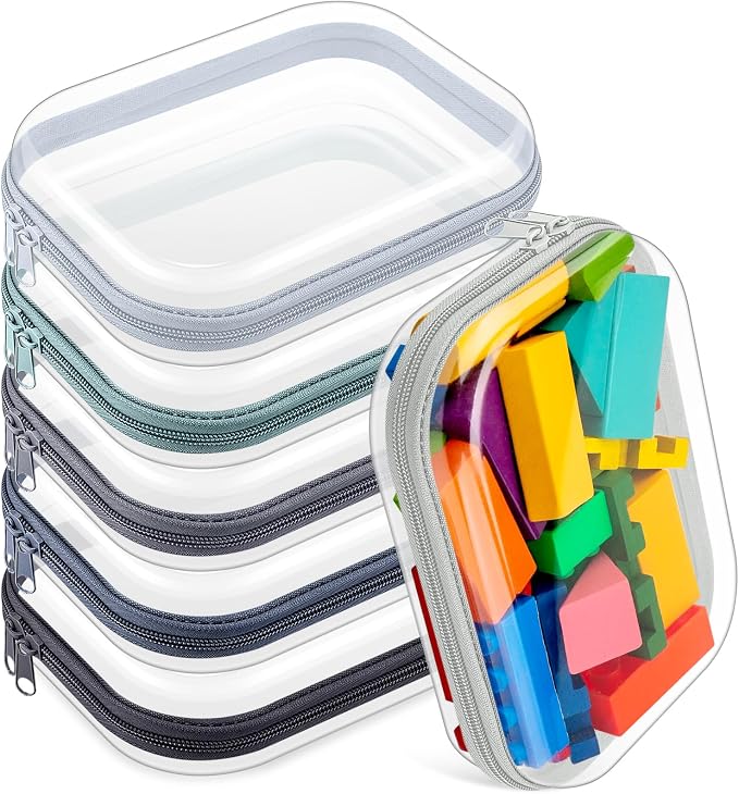 Sanwuta 6 Pcs Clear Hard Zipper Case Plastic Zipper Pouches Transparent Makeup Bag Pencil Case Pouches Toiletry Diaper Bag for Travel Toy Storage Organizer Bins(Blue-green,7.87 x 5.9 x 2 Inch) by Sanwuta