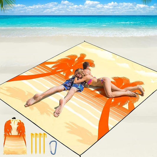 WIWIGO Beach Blanket Waterproof Sandproof Beach Mat 79" X 83"/10'x9'for 2-8 Adults Quick Drying Outdoor Picnic Mat Beach Accessories for Travel, Camping, Hiking by WIWIGO
