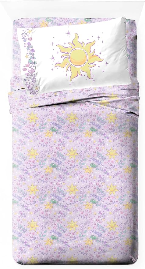 Jay Franco Kids Sheet Set with Fitted, Flat Sheets & Pillow Cover - Ultra-Soft Bedding with Pillowcase for Room Decor, Purple - Disney Princess Rapunzel, 3 Piece Twin by JayFranco