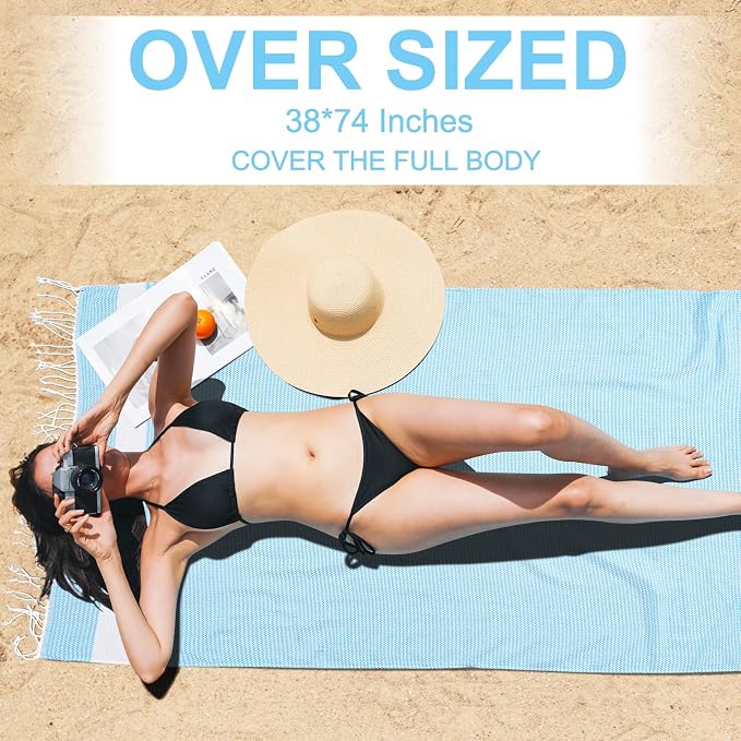 Genovega 6 Oversized Turkish Beach Bath Towel Set Bulk 74"x38" Extra Large Sand Free Quick Dry Swim Camping Pool Clearance Towels Blanket Essentials Adult Multi LightBlue Dot - Image 4