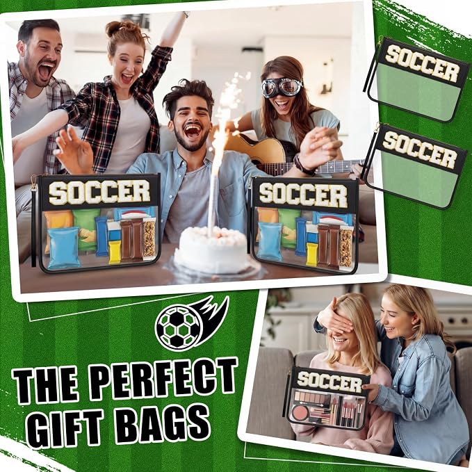 6 Pcs Soccer Gifts for Team, Chenille Letter Clear Makeup Bags, Black PVC Zipper Pouch Set for End of Season Banquet, Senior Night, Watch Party Favors - Image 5