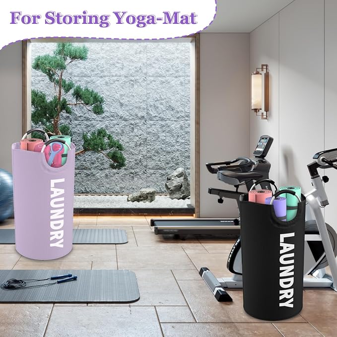 Set of 2 Collapsible Laundry Baskets with Aluminum Handles, 95L Large Laundry Baskets in 600D Oxford Fabric, Portable Dirty Clothes Hampers for Bedroom, Travel, Black + Purple - Image 9