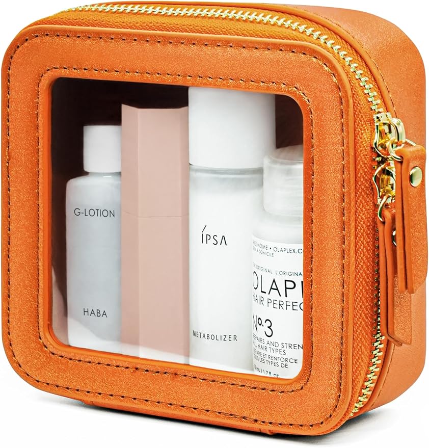 Popvibe Clear Makeup Bag with Zipper Small Travel Cosmetic Case Orange Mini Pouch for Purse Accessories Car Storgae Essentials Bag Purse Pouch Organizer Compact Small Clear Toiletry Bag for Traveling by POPVIBE