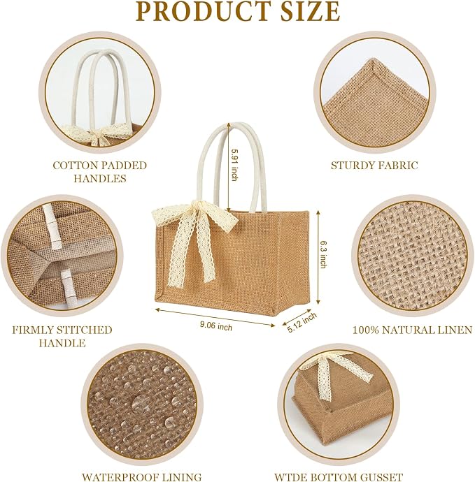 Burlap Tote Bag Set with Ribbon, Reusable Blank Water Resistant Grocery Bags - Image 3