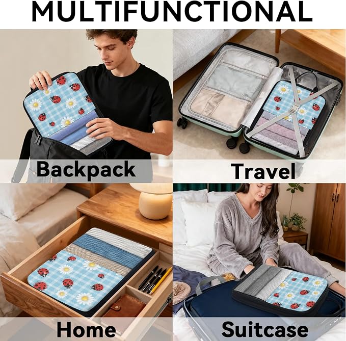 Floral Daisy Ladybugs 6 Set Compression Packing Cubes for Travel Luggage Carry On Suitcase Compressible Expandable Packing Cubes Organizers Bag - Image 8