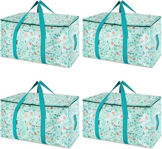 BALEINE 4-Pack Oversized Moving Bags with Reinforced Handles, Heavy-Duty Storage Tote for Clothes, Moving Supplies (Spring Stroll, 4-Pack) by BALEINE