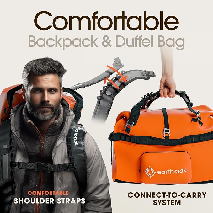 Earth Pak Waterproof Duffel Bag - Large Dry Bag, 1680D TPU, Heavy Duty, Camping & Marine Dry Bag, 8x8 Popout Pocket - Image 3