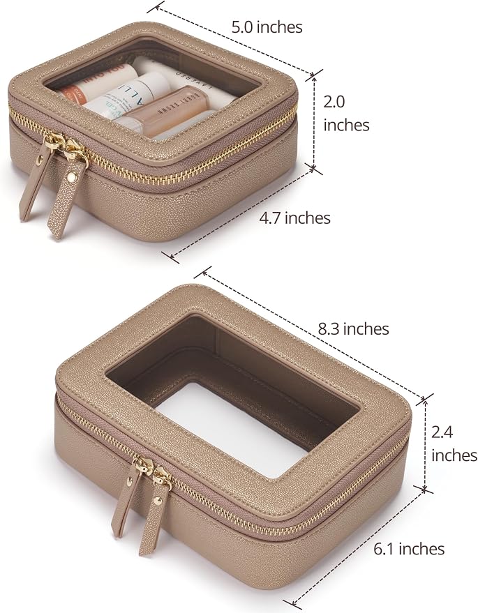 Popvibe Clear Makeup Case Toiletry Bag Travel Medium Clear Cosmetic Bag with Zipper, Make Up Bag Organizer Traveling TSA Approved Transparent Bag Car for Essentials, Mini & Medium, Gold - Image 2