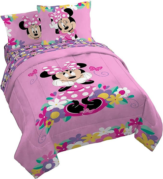 Disney Minnie Mouse Queen Comforter Set 7 Piece Kids Bedding, Pink | Bed in a Bag, Comforter Sheets Shams Pillowcases, Official Brand, Soft Microfiber, Machine Washable, Girls Gift by JayFranco