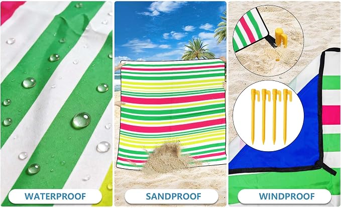 WIWIGO Beach Blanket Waterproof Sandproof Beach Mat 79" X 83"/10'x9'for 2-8 Adults Quick Drying Outdoor Picnic Mat Beach Accessories for Travel, Camping, Hiking - Image 3