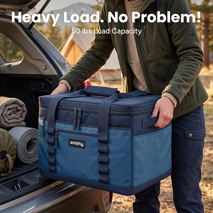 SMIRLY 48 Cans Soft Cooler Bag, Large Collapsible Leakproof Ice Chest | Portable Cooler with Multiple Pockets, Padded Handle and Wipe-Clean Lining for Camping, Beach, Travel, Picnic, Grocery, Car - Image 5