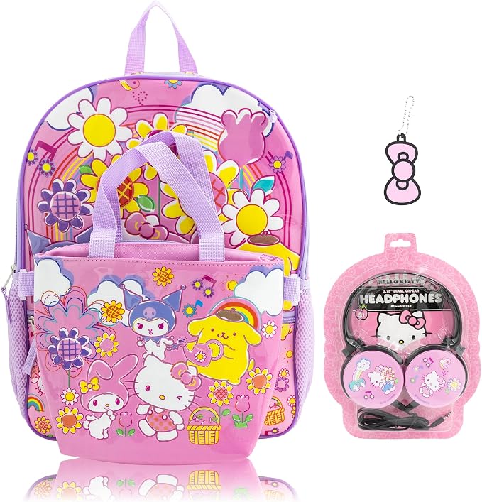 Fast Forward Sanrio Hello Kitty and Friends Backpack Set for Girls | Hello Kitty Bookbag with Insulated Lunch Bag, Headphones, and Dangle | School Bag for Kids and Toddlers | Ages 3+ by FASTFORWARD