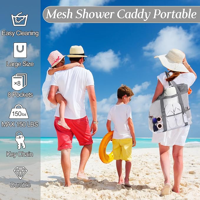 Hillban Large Beach Mesh Bags Bulk for Women Beach Tote Bag with 8 Pocket Zipper Waterproof Sandproof for Pool Cruise Ship - Image 2