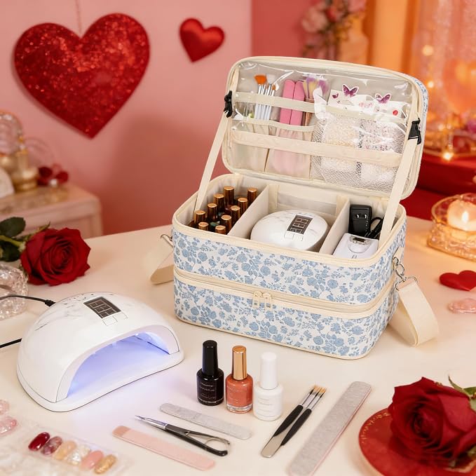 Ethereal Nail Polish Organizer Bag, Holds 50+ Bottles(15ml/0.5 fl.oz) UV Nail Lamp, Gel Polish Travel Storage Bag for Nail Kit, Gift for Manicurist, Girls - Image 2