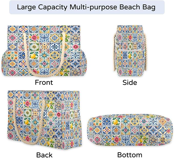 Large Beach Bag with Zipper Beach Bags for Women Water Resistant Swim Pool Bag - Image 6