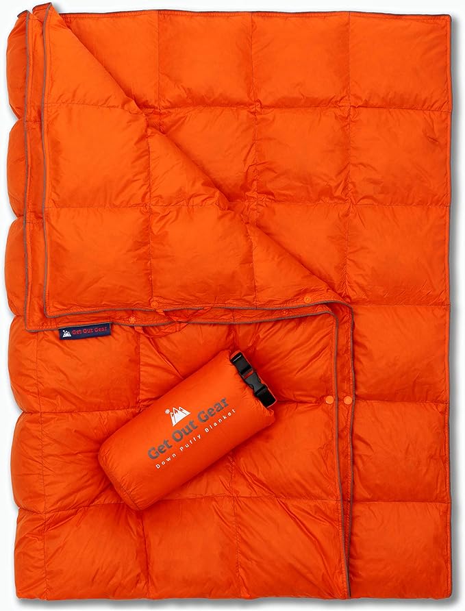 Get Out Gear Down Camping Blanket - Puffy, Packable, Lightweight and Warm | Ideal for Outdoors, Travel, Stadium, Festivals, Beach, Hammock | 650 Fill Power Water-Resistant Backpacking Quilt by Get+Out+Gear