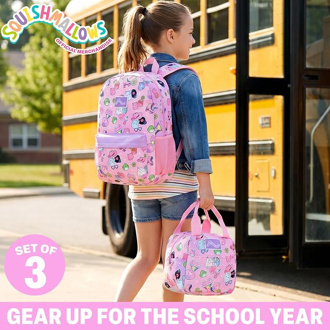 Get Trend Sanrio Squishmallows Girls Backpack, Lunch Bag & Pencil Case Set | 18 inch Kids Bookbag, Adjustable Padded Straps, Insulated Lunch Bag, Zipped Pencil Pouch, School Supplies, Gifts for Girls - Image 2