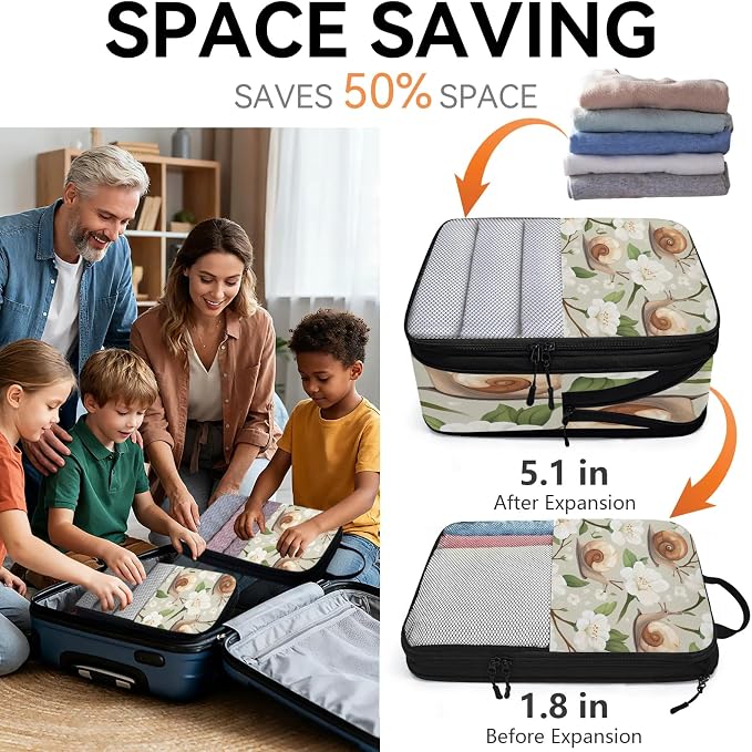 Floral Snail 6 Set Compression Packing Cubes for Travel Luggage Carry On Suitcase Compressible Expandable Packing Cubes Organizers Bag - Image 6