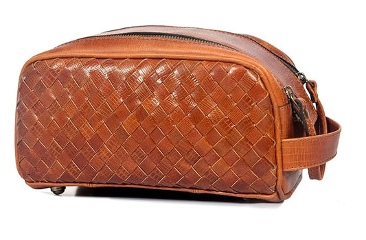10" Premium Leather Toiletry Travel Pouch With Waterproof Lining | King-Size Handcrafted Vintage Dopp - Kit Gift for Father's Day By Aaron Leather Goods