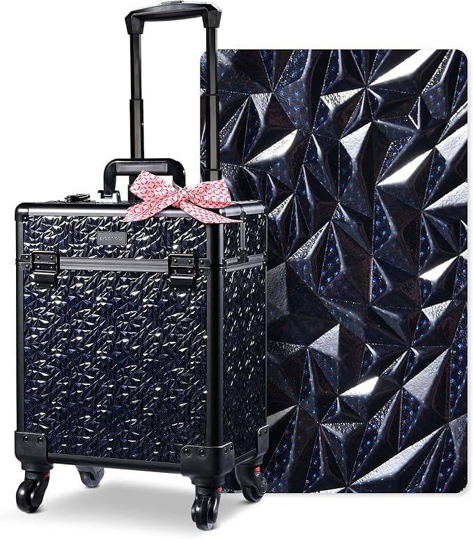 BYOOTIQUE Rolling Makeup Case Cosmetology case on wheels Makeup Artist Nail | Aluminum Rolling Makeup Suitcase with 360° Detachable Wheel Lockable 44Lb Large Capacity Organizer Nail Tech Mermaid Black by BYOOTIQUE