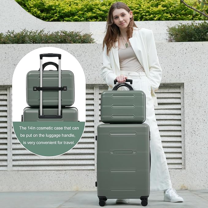Merax Luggage Set 6 Piece,Lightweight Hardshell Suitcase with Wheels | 14 IN Cosmetic Case 20/24/28 IN Luggages with Handle Password Lock Duffel Bag and Toiletry Bag,Army Green - Image 8