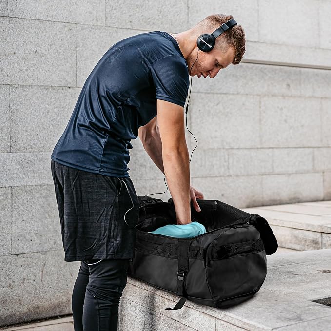 MIER Large Duffle Bag Backpack for Travel Camping Gym Sports, 45L/60L/90L | Water Resistant, Convertible Duffel, Detachable Backpack Straps, Shoe Compartment, Heavy-Duty Tarpaulin, 3 Sizes - Image 7