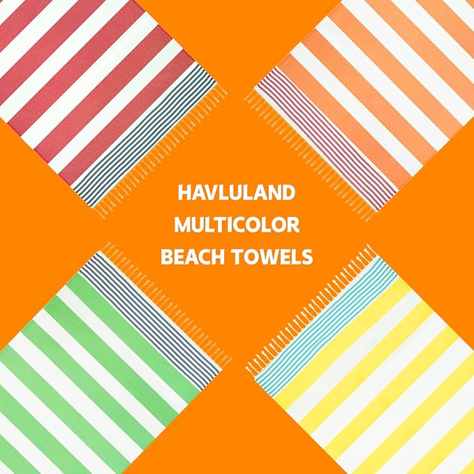 HAVLULAND Turkish Beach Towels, Oversized 40"x72" Turkish Bath Towel, Highly Absorbent Quick Dry Sand Free Beach Towels for Beach Pool Spa Gym Yoga Travel Camping Picnic Blanket - Green/Navy - Image 4