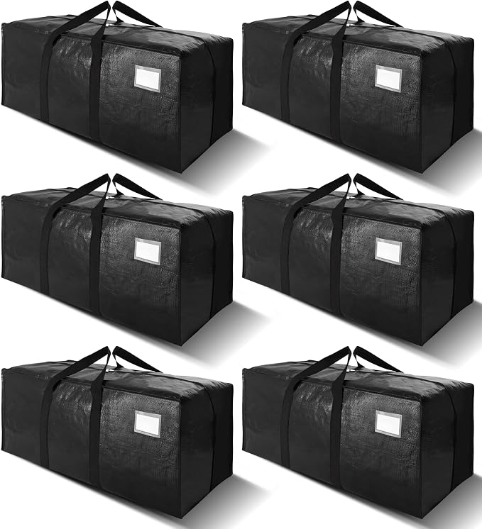 6 Pack Heavy Duty Extra Large Moving Bags W/Backpack Straps - Strong Handles & Zippers, Storage Totes For Space Saving, Fold Flat, Alternative to Box and Bin (40 gal, Black) by VELVETSURE