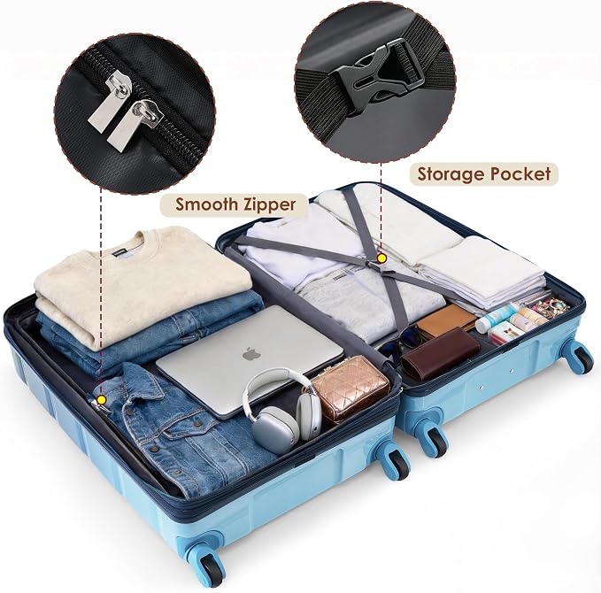 Hardshell Luggage Sets, Lightweight Stripes Suitcases with Spinner Wheels, Navy 28 - Image 6