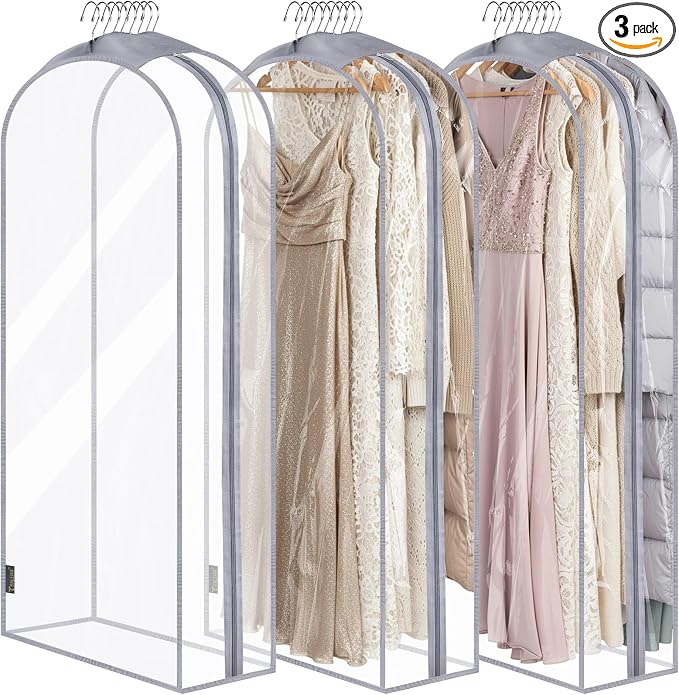 BALEINE 60'' Clear Garment Bags, 10.5'' Wide PEVA Suit Bag for Closet Clothes Dresses Suit Coats Storage (Clear, 3PK) by BALEINE