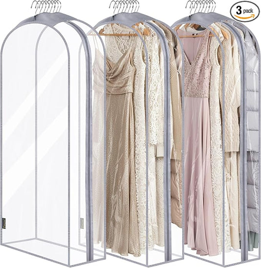 BALEINE 60'' Clear Garment Bags, 10.5'' Wide PEVA Suit Bag for Closet Clothes Dresses Suit Coats Storage (Clear, 3PK) by BALEINE