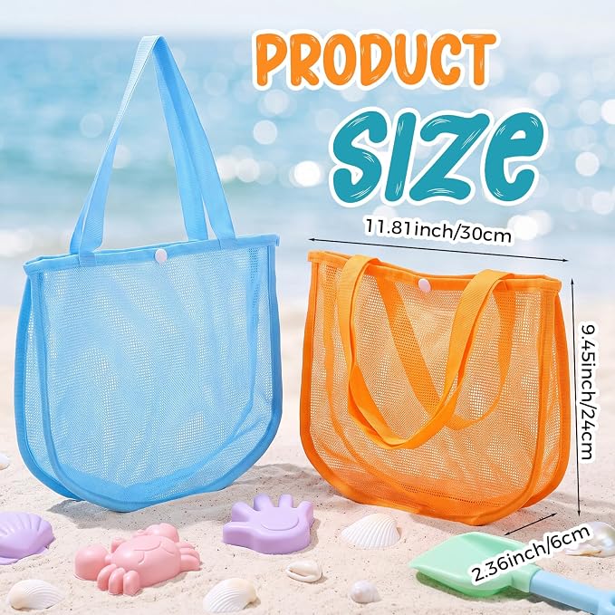 Kinlop 8 Pcs Mesh Beach Bag with Multiple Mesh Pockets Foldable Beach Tote Pastel Colors Shell Collecting Bag Family Travel Vacation Essentials for Family Travel Toys Camping Pool Gear Sports - Image 2