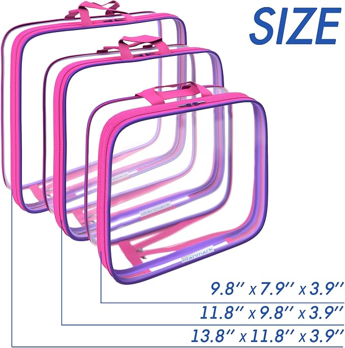 Clear Compression Packing Cubes 3 Set - Bags for Travel - Luggage Cube Organizer - Mix Pink and Purple - Image 3