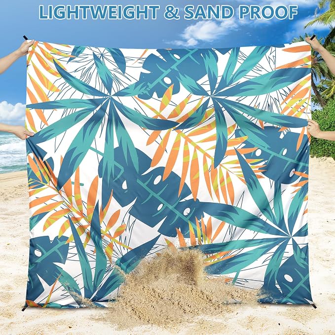 WIWIGO Beach Blanket Sandproof Extra Large Beach Mat Adults Waterproof Quick Drying Sand Free Mat Made by Premium Polyester with 4 Stakes & 4 Corner Pockets for Outdoor Travel Camping Hiking - Image 3