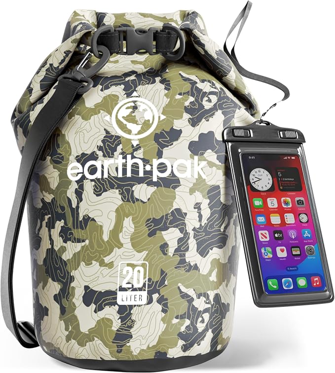 Earth Pak Waterproof Dry Bag - Roll Top Waterproof Backpack Sack Keeps Gear Dry for Kayak with Waterproof Phone Case by earthpak