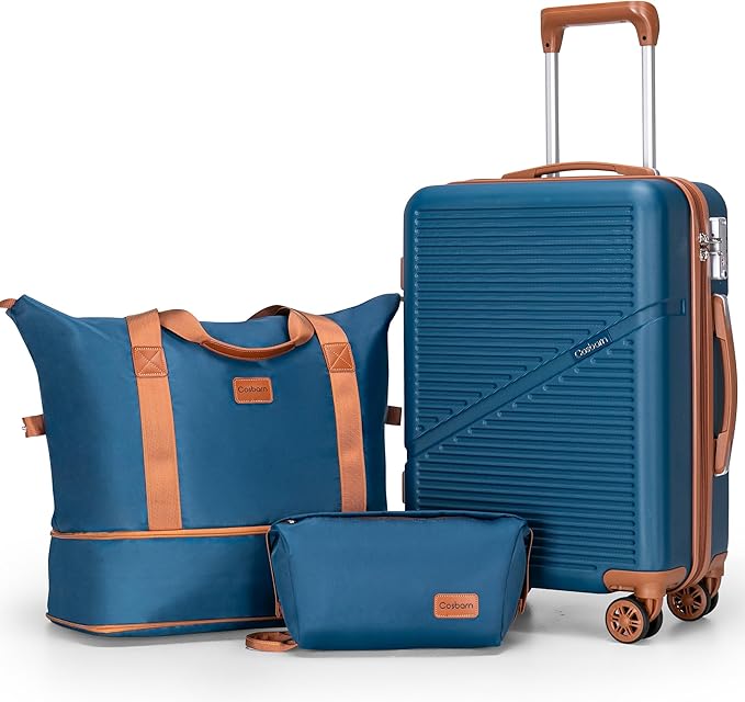 Cosbarn Carry On Luggage Set 22x14x9 Airline Approved, 3 Piece 20 Inch Lightweight ABS Hardside Suitcases with Wheels and TSA Lock, Durable Waterproof Travel Suitcase for Men Women by Cosbarn