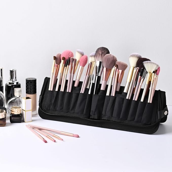 BYOOTIQUE Travel Makeup Brush Bag Foldable Holder Organizer Portable | ArtistPortable Stand-up Cosmetic Bag,Artist Storage with Multiple Pockets,Makeup Artist Brush Organizer - Image 8