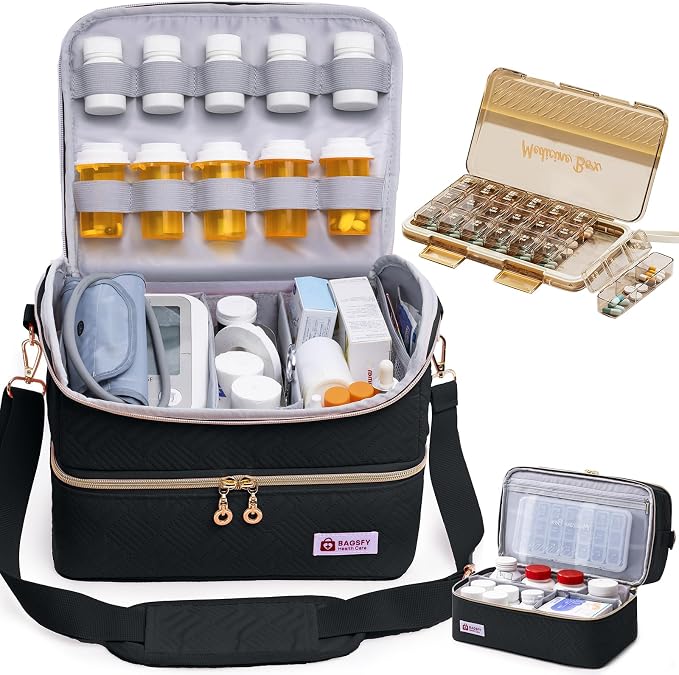 BAGSFY Travel Medicine Bag Organizer with 7-Day Pill Organizer, AM & PM Pill Box, Medication Storage, First Aid Kit Case by BAGSFY
