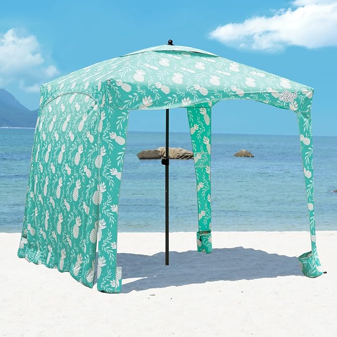 Qipi Beach Cabanas for Sand, Beach Canopy with Sandbags & Side Wall for Family, Easy Set Up Sun Shelter, UPF 50+ UV Protection with Roof Vent by Qipi+Direct+Store