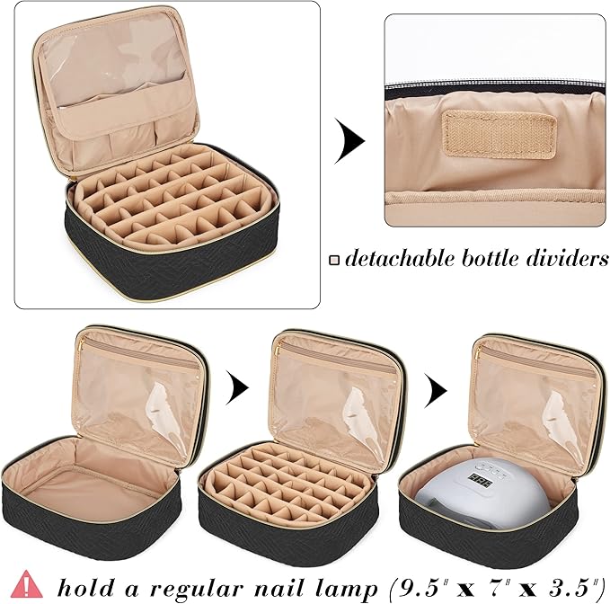 LUXJA Detachable 2 Layers Nail Polish Storage Case Holds 60 Bottles, Black | Fits 15ml - 0.5 fl.oz Nail Polish Bottles, Tools Storage Pockets, Patented Design - Image 3