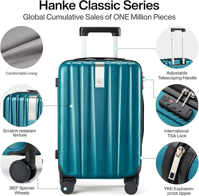 Hanke 24 Inch Luggage Suitcases With Spinner Wheels Lightweight PC Hard Shell Rolling Suitcase With Travel Lock,Checked-Medium 24-Inch(Caribbean Blue) - Image 3