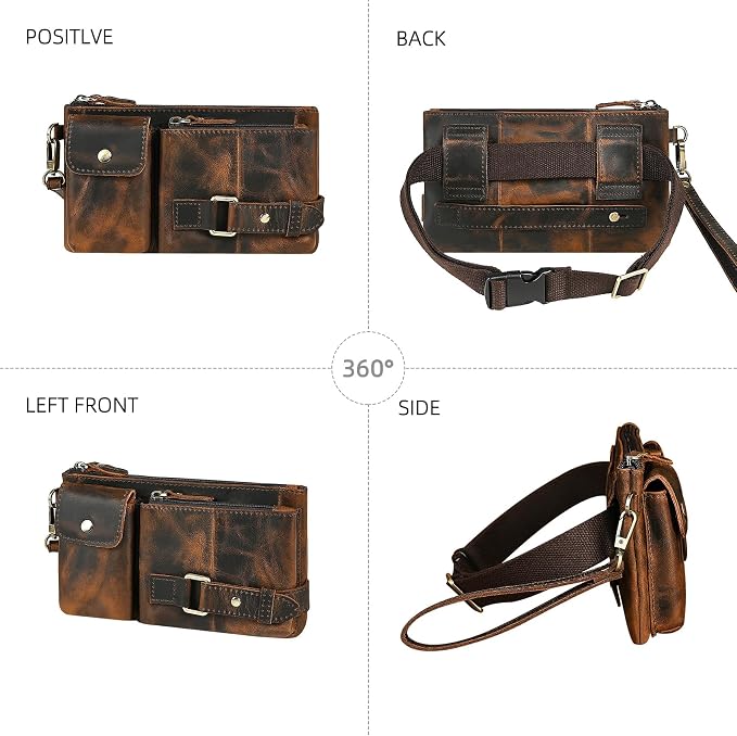 Water Resistant Canvas + Leather Hiking Riding Travel Fanny Waist Pack Small Phone Pouch For Men Women FB811-29 (Z-8135-100% Leather) - Image 4