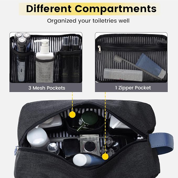 Vorspack Toiletry Bag for Men - Water Resistant Travel Bag for Toiletries, Lightweight Hygiene Bag for Bathroom, Travel Essentials, Gifts - Black&Blue - Image 3