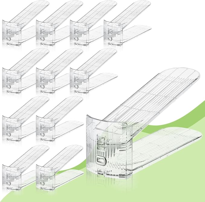 Clear Shoe Slot Organizer, 12 Pack Adjustable Shoe Slots Organizer for Closet Clear Shoe Stackers Shoe Rack Holder Shoe Space Savers for a Pair of Shoes by MOOKNAT