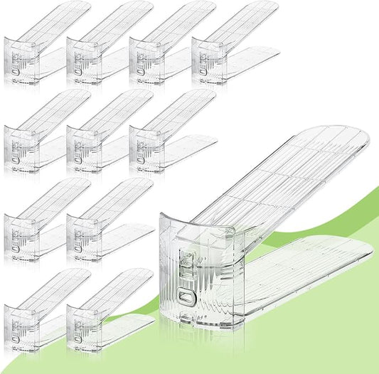 Clear Shoe Slot Organizer, 12 Pack Adjustable Shoe Slots Organizer for Closet Clear Shoe Stackers Shoe Rack Holder Shoe Space Savers for a Pair of Shoes by MOOKNAT